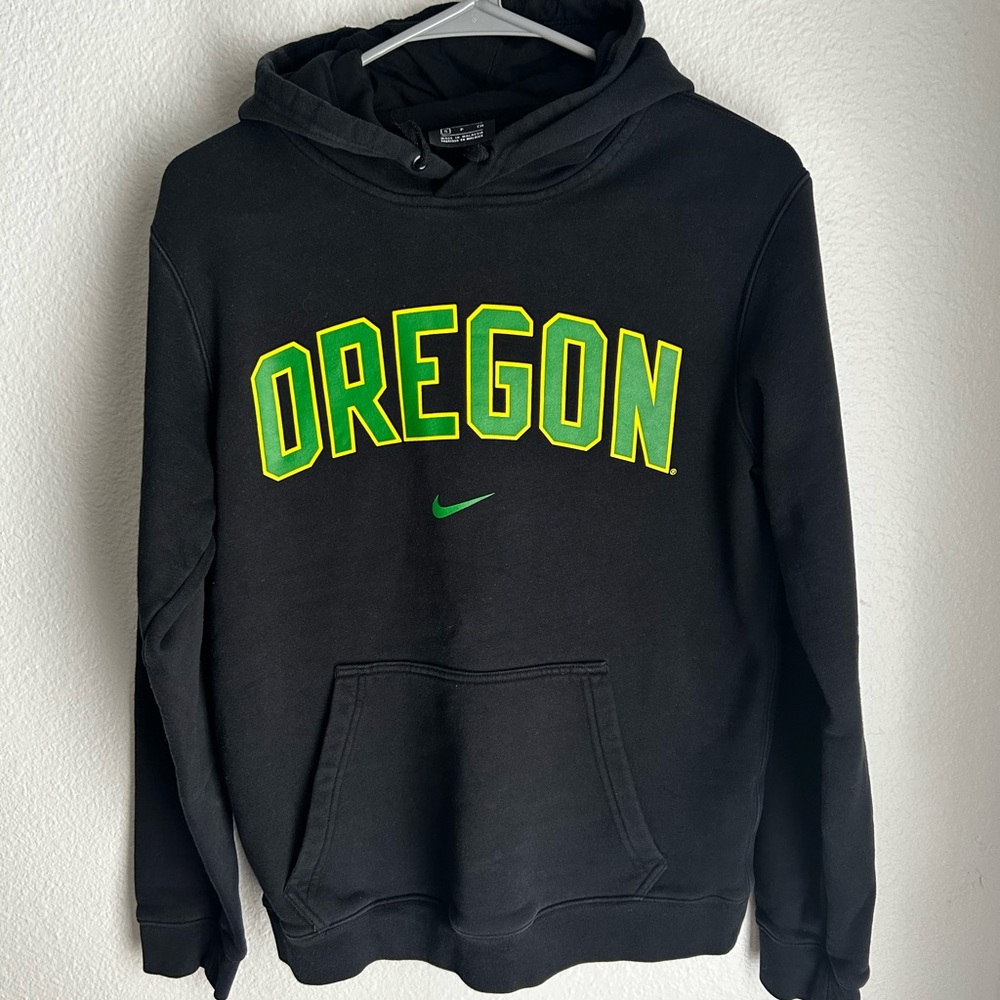 Nike Black Hoodie with Green and Yellow University of Oregon logo